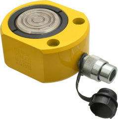 Enerpac - 50 Ton, 0.63" Stroke, 6.01 Cu In Oil Capacity, Portable Hydraulic Flat Body Cylinder - 9.62 Sq In Effective Area, 2.63" Lowered Ht., 3.25" Max Ht., 3.5" Cyl Bore Diam, 2.75" Plunger Rod Diam, 10,000 Max psi - Exact Tooling