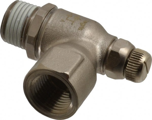 Legris - 1/2" NPT Mini Swivel Flow Control Regulator - 0 to 145 psi, Treated Brass Material & Viton O-Ring - Exact Tooling