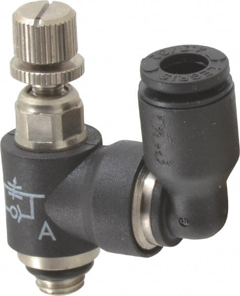 Legris - 5/32" OD x 10-32 UNF Miniature Swivel Outlet Flow Control Regulator - 0 to 145 psi & Nylon Material - Exact Tooling