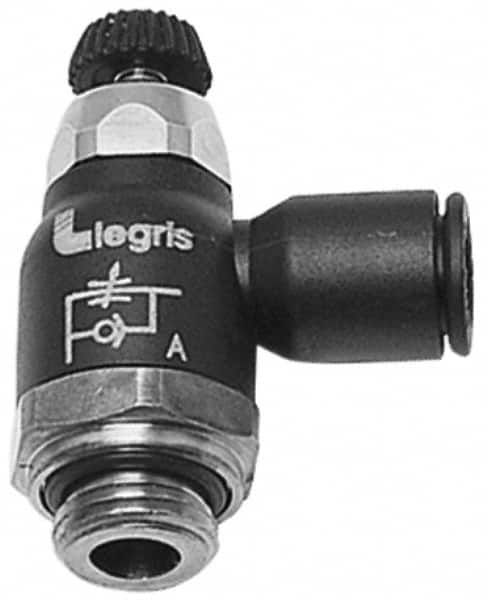 Legris - 12mm Tube OD x 1/2 Male BSPT Compact Meter Out Flow Control Valve - 14.5 to 145 psi, Nylon - Exact Tooling