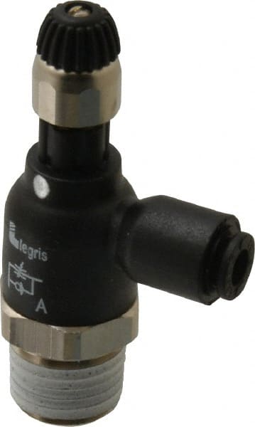 Legris - 5/32" Tube OD x 1/4 Male NPT Compact Meter Out Flow Control Valve - 14.5 to 145 psi, Nylon - Exact Tooling