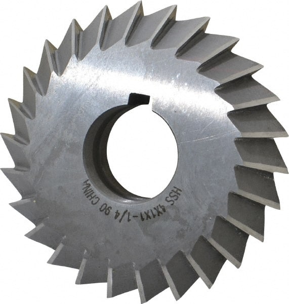 Value Collection - 4° 4" Cut Diam, 1" Cut Width, 1-1/4" Arbor, High Speed Steel Double-Angle Cutter - Exact Tooling