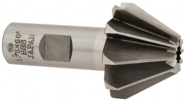 Interstate - 1-5/8" Large x 5/8" Small Diam, 1-1/16" Width of Cut, 60° Included Angle, High Speed Steel Face Angle Cutter - 3/4" Shank Diam, 3-1/16" Overall Length, Weldon Flat - Exact Tooling