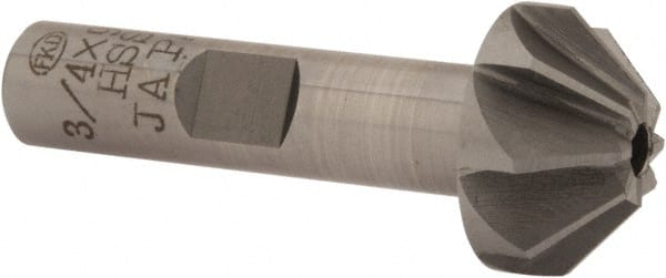 Interstate - 3/4" Large x 5/16" Small Diam, 3/8" Width of Cut, 90° Included Angle, High Speed Steel Face Angle Cutter - 3/8" Shank Diam, 1-15/16" Overall Length, Weldon Flat - Exact Tooling
