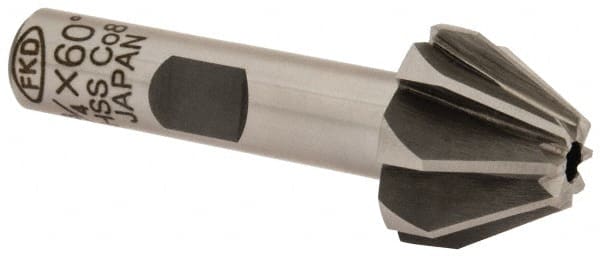Interstate - 3/4" Large x 5/16" Small Diam, 17/32" Width of Cut, 60° Included Angle, Cobalt Face Angle Cutter - 3/8" Shank Diam, 2-3/32" Overall Length, Weldon Flat - Exact Tooling