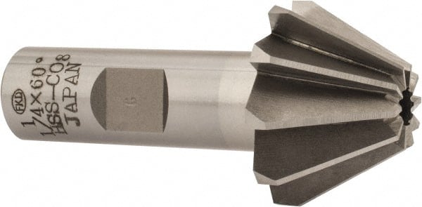 Interstate - 1-1/4" Large x 1/2" Small Diam, 25/32" Width of Cut, 60° Included Angle, Cobalt Face Angle Cutter - 5/8" Shank Diam, 2-21/32" Overall Length, Weldon Flat - Exact Tooling