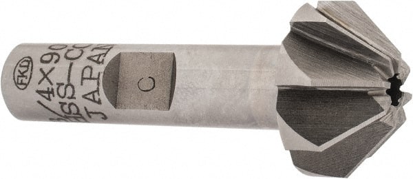 Interstate - 3/4" Large x 5/16" Small Diam, 3/8" Width of Cut, 90° Included Angle, Cobalt Face Angle Cutter - 3/8" Shank Diam, 1-15/16" Overall Length, Weldon Flat - Exact Tooling