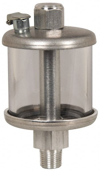 LDI Industries - 1 Outlet, Polymer Bowl, 73.9 mL No Flow Control Oil Reservoir - 1/4 NPTF Outlet, 2" Diam x 3-3/4" High, 60°C Max - Exact Tooling