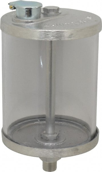LDI Industries - 1 Outlet, Polymer Bowl, 0.95 L No Flow Control Oil Reservoir - 3/8 NPTF Outlet, 4-1/4" Diam x 7-15/16" High, 60°C Max - Exact Tooling