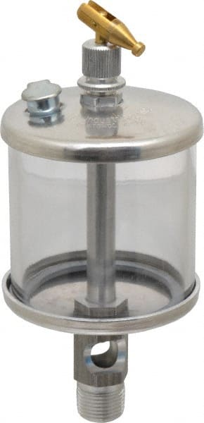 LDI Industries - 1 Outlet, Polymer Bowl, 147.9 mL Manual-Adjustable Oil Reservoir - 3/8 NPTF Outlet, 2-1/2" Diam x 6-3/8" High, 71.11°C Max - Exact Tooling