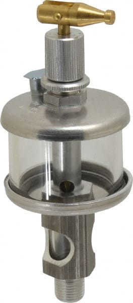 LDI Industries - 1 Outlet, Glass Bowl, 18.5 mL Manual-Adjustable Oil Reservoir - 1/8 NPTF Outlet, 1-1/2" Diam x 4.56" High, 121.11°C Max - Exact Tooling
