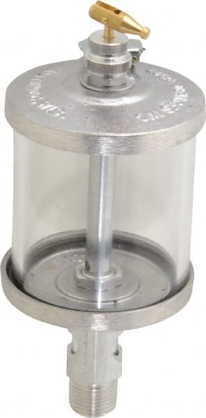 LDI Industries - 1 Outlet, Glass Bowl, 266.2 mL Manual-Adjustable Oil Reservoir - 1/2 NPTF Outlet, 3" Diam x 7.81" High, 121.11°C Max - Exact Tooling