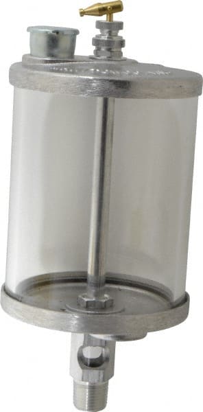 LDI Industries - 1 Outlet, Glass Bowl, 0.95 L Manual-Adjustable Oil Reservoir - 1/2 NPTF Outlet, 4-1/4" Diam x 10.12" High, 121.11°C Max - Exact Tooling