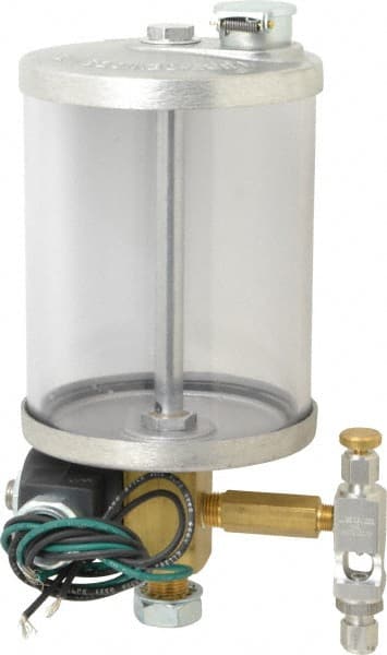 LDI Industries - 1 Outlet, Acrylic Bowl, 0.95 L Electric-Adjustable Oil Reservoir - 4-1/4" Diam x 9-21/64" High, 71.11°C Max - Exact Tooling