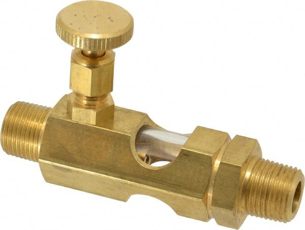 LDI Industries - 3/8 Outlet Thread, 3/8 Inlet Thread, Brass, Straight Valve, Oil Reservoir Needle Valve - 1 Outlet, MNPTF Inlet Thread, MNPTF Outlet Thread - Exact Tooling