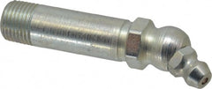 Alemite - 30° Head Angle, 1/8 PTF Carbon Steel Standard Grease Fitting - 7/16" Hex, 2-3/32" Overall Height, 1-1/4" Shank Length, 10,000 Operating psi, Zinc Plated Finish - Exact Tooling