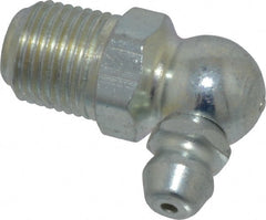 Alemite - 90° Head Angle, 1/8 NPTF Steel Leakproof Grease Fitting - 7/16" Hex, 31/32" Overall Height, 25/64" Shank Length, 5,000 Operating psi, Zinc Plated Finish - Exact Tooling