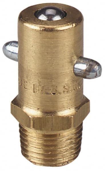 Alemite - Straight Head Angle, 1/8 PTF Brass Pin-Style Grease Fitting - 7/16" Hex, 31/32" Overall Height, 17/64" Shank Length, 3,000 Operating psi, Zinc Plated Finish - Exact Tooling
