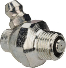 Alemite - 60° Head Angle, 1/8 PTF Nickel/Copper Shut-Off Grease Fitting - 5/8" Hex, 1" Overall Height, 17/64" Shank Length, Zinc Plated Finish - Exact Tooling