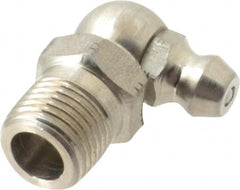 Alemite - 90° Head Angle, 1/8 PTF Stainless Steel Standard Grease Fitting - 7/16" Hex, 7/8" Overall Height, 11/32" Shank Length - Exact Tooling