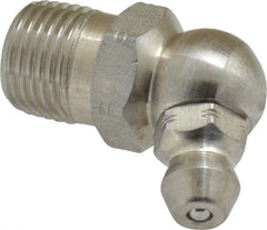 Alemite - 67.5° Head Angle, 1/8 PTF Stainless Steel Standard Grease Fitting - 7/16" Hex, 61/64" Overall Height, 11/32" Shank Length - Exact Tooling
