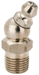 Alemite - 30° Head Angle, 1/8 PTF Stainless Steel Standard Grease Fitting - 7/16" Hex, 1-1/4" Overall Height, 11/32" Shank Length - Exact Tooling