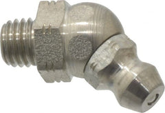 Alemite - 45° Head Angle, 1/4-28 Taper Stainless Steel Standard Grease Fitting - 3/8" Hex, 13/16" Overall Height, 13/64" Shank Length - Exact Tooling