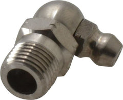 Alemite - 90° Head Angle, 1/8 PTF Nickel/Copper Standard Grease Fitting - 7/16" Hex, 7/8" Overall Height, 11/32" Shank Length - Exact Tooling