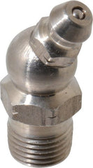 Alemite - 30° Head Angle, 1/8 PTF Nickel/Copper Standard Grease Fitting - 7/16" Hex, 1-1/4" Overall Height, 11/32" Shank Length - Exact Tooling