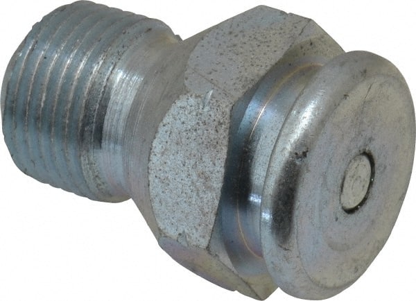Alemite - Straight Head Angle, 3/8 NPTF Button-Head Grease Fitting - 7/8" Hex, 1-5/16" Overall Height, 9/16" Shank Length, 15,000 Operating psi, Zinc Plated Finish - Exact Tooling