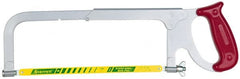 Starrett - 8, 10, 12" Hacksaw - 3-3/4" Throat Depth, Plastic Handle, Red Plastic D-Style Handle - Exact Tooling