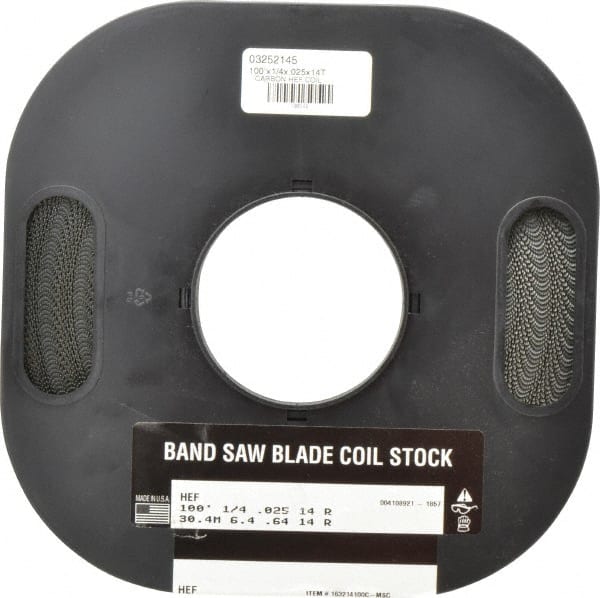 M.K. MORSE - 1/4" x 100' x 0.025" Carbon Steel Band Saw Blade Coil Stock - 14 TPI, Toothed Edge, Raker Set, Flexible Back, Constant Pitch, - Exact Tooling