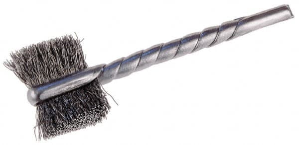 Osborn - 1-1/8" Diam Flat Steel Tube Brush - 0.005" Filament Diam, 5/8" Brush Length, 2-1/4" OAL, 1/8" Diam Shank - Exact Tooling