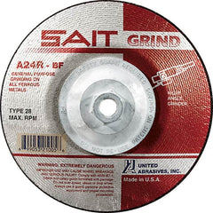 Sait - 24 Grit, 7" Wheel Diam, 1/4" Wheel Thickness, Type 28 Depressed Center Wheel - Aluminum Oxide, Resinoid Bond, R Hardness, 8,500 Max RPM, Compatible with Angle Grinder - Exact Tooling