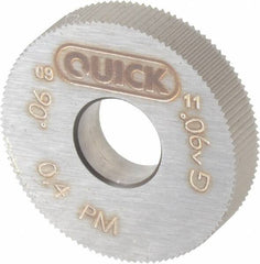 Value Collection - 9/16" Diam, 90° Tooth Angle, 64 TPI, Standard (Shape), Cut Type Powdered Metal High Speed Steel Straight Knurl Wheel - 0.118" Face Width, Circular Pitch, Bright Finish - Exact Tooling