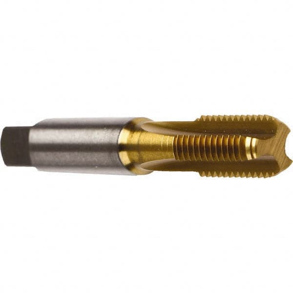 Emuge - M6x1.00 Metric Coarse 6HX 3 Flute TiN Finish Cobalt Straight Flute Machine Tap - Bottoming, Right Hand Thread, 2-1/2" OAL, 0.669" Thread Length, Oversize - Exact Tooling