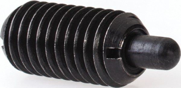 Gibraltar - M8 x 1.25, 16mm Thread Length, 5mm Plunger Projection, Steel Threaded Spring Plunger - 3.43mm Max Plunger Diam, 0.23 Kg Init End Force, 2.04 Kg Final End Force - Exact Tooling