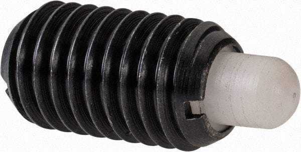 Gibraltar - M12 x 1.75, 20.5mm Thread Length, 6.5mm Plunger Projection, Steel Threaded Spring Plunger - 6.3mm Max Plunger Diam, 1.13 Kg Init End Force, 6.8 Kg Final End Force - Exact Tooling