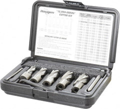 Hougen - 8 Piece, 9/16 to 1-1/16" Cutter Diam, 1" Cutting Depth, High Speed Steel Annular Cutter Set - Bright Finish, 3/4" Shank Diam, 9/16, 11/16, 13/16, 15/16, 1-1/16" Cutter Diams, 2 Flats on Shank - Exact Tooling