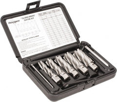 Hougen - 8 Piece, 9/16 to 1-1/16" Cutter Diam, 2" Cutting Depth, High Speed Steel Annular Cutter Set - Bright Finish, 3/4" Shank Diam, 9/16, 11/16, 13/16, 15/16, 1-1/16" Cutter Diams, 2 Flats on Shank - Exact Tooling