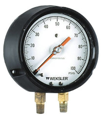 Weksler Instruments - 4-1/2" Dial, 1/4 Thread, 0-160 Scale Range, Pressure Gauge - Lower Connection, Rear Flange Connection Mount - Exact Tooling