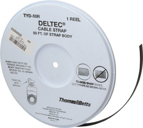Thomas & Betts - 50' Long Black Nylon Hook & Loop Strap - 250 Lb Tensile Strength - Exact Tooling