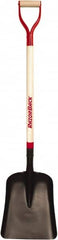 Razor-Back - 14-1/2" High x 11-1/2" Wide Square Steel Scoop - 34" Long Wood D-Grip Handle, No Step - Exact Tooling