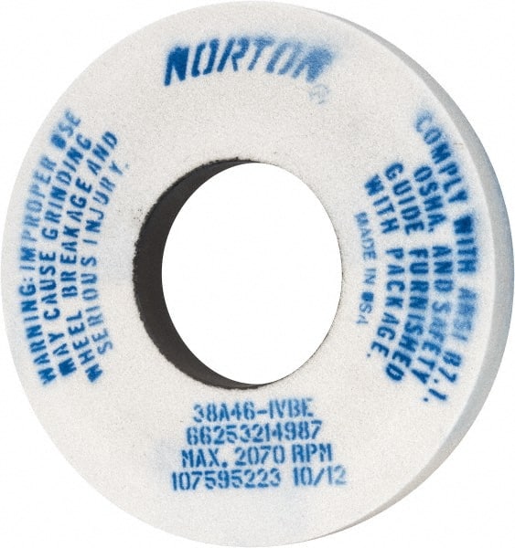 Norton - 12" Diam x 5" Hole x 1-1/2" Thick, I Hardness, 46 Grit Surface Grinding Wheel - Aluminum Oxide, Type 1, Coarse Grade, 2,070 Max RPM, Vitrified Bond, No Recess - Exact Tooling
