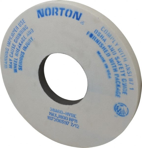 Norton - 14" Diam x 5" Hole x 1" Thick, H Hardness, 60 Grit Surface Grinding Wheel - Aluminum Oxide, Type 1, Medium Grade, 1,800 Max RPM, Vitrified Bond, No Recess - Exact Tooling