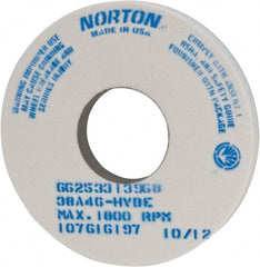 Norton - 14" Diam x 5" Hole x 1-1/2" Thick, H Hardness, 46 Grit Surface Grinding Wheel - Aluminum Oxide, Type 1, Coarse Grade, 1,800 Max RPM, Vitrified Bond, No Recess - Exact Tooling