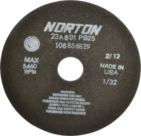 Norton - 7" 60 Grit Aluminum Oxide Cutoff Wheel - 1/32" Thick, 1-1/4" Arbor, 5,460 Max RPM, Use with Stationary Grinders - Exact Tooling
