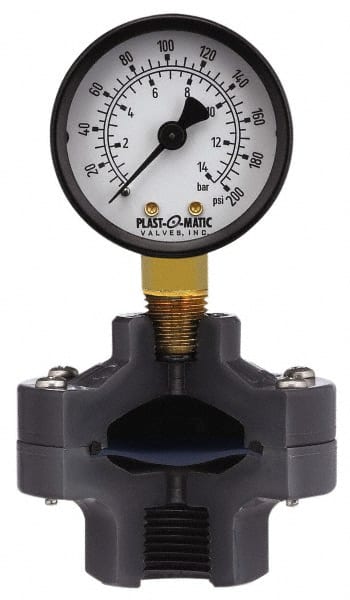 Plast-O-Matic - 15 Max psi, 2 Inch Dial Diameter, PVC Pressure Gauge Guard and Isolator - 3% Accuracy - Exact Tooling