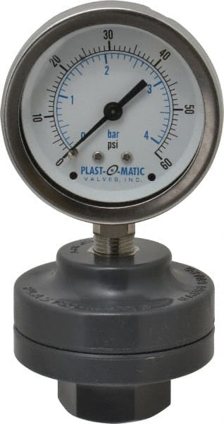Plast-O-Matic - 60 Max psi, 2 Inch Dial Diameter, PVC Pressure Gauge Guard and Isolator - 3% Accuracy - Exact Tooling