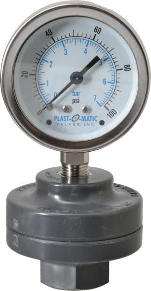 Plast-O-Matic - 100 Max psi, 2 Inch Dial Diameter, PVC Pressure Gauge Guard and Isolator - 3% Accuracy - Exact Tooling